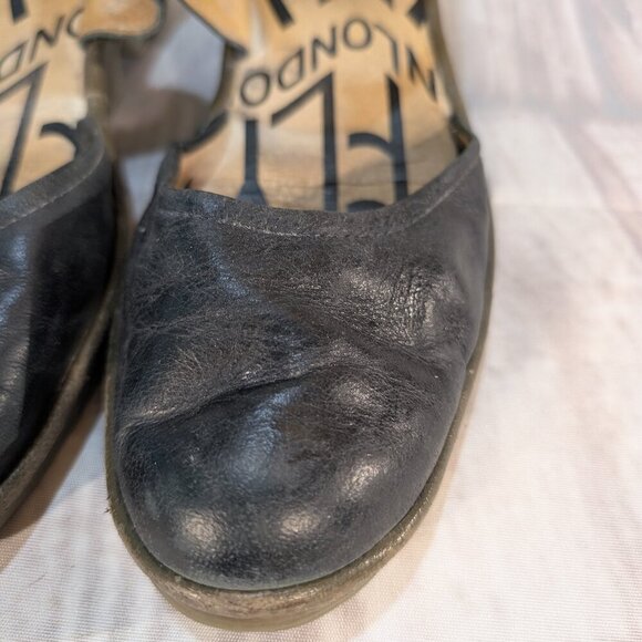 FLY London Black Leather Wedge Heel Ankle Straps Shoes Size 40 - Picture 3 of 8